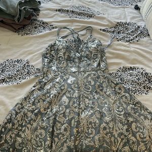 Windsor blue and silver sequin mini homecoming dress